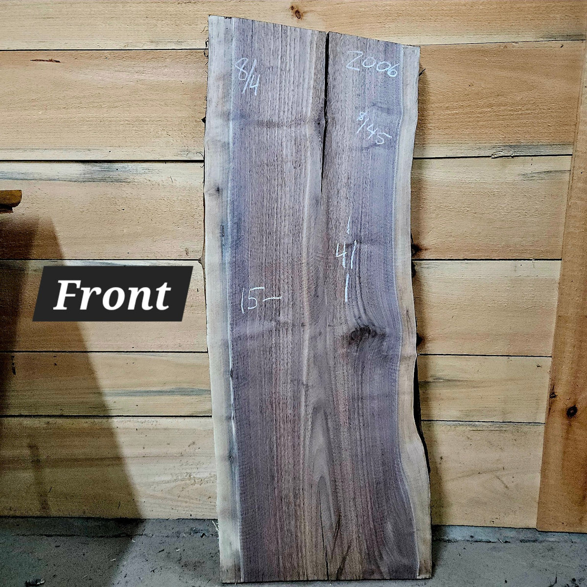 2006 Black Walnut live edge slab, 41 inches long by 15 inches wide by 8/4 inches thick