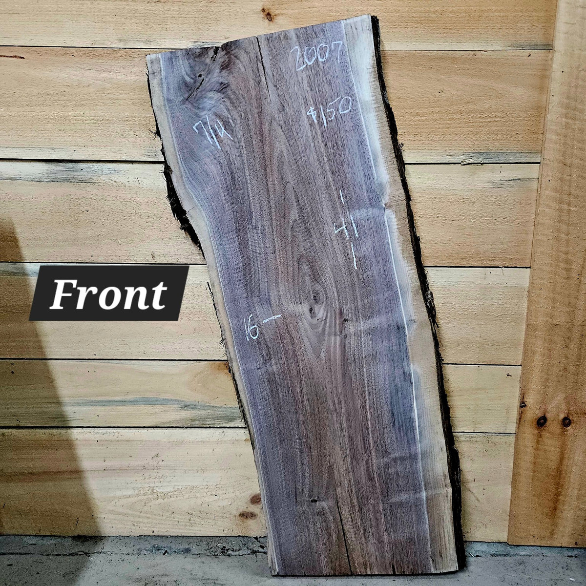 2007 Black Walnut live edge slab, 41 inches long by 16 inches wide by 7/4 inches thick