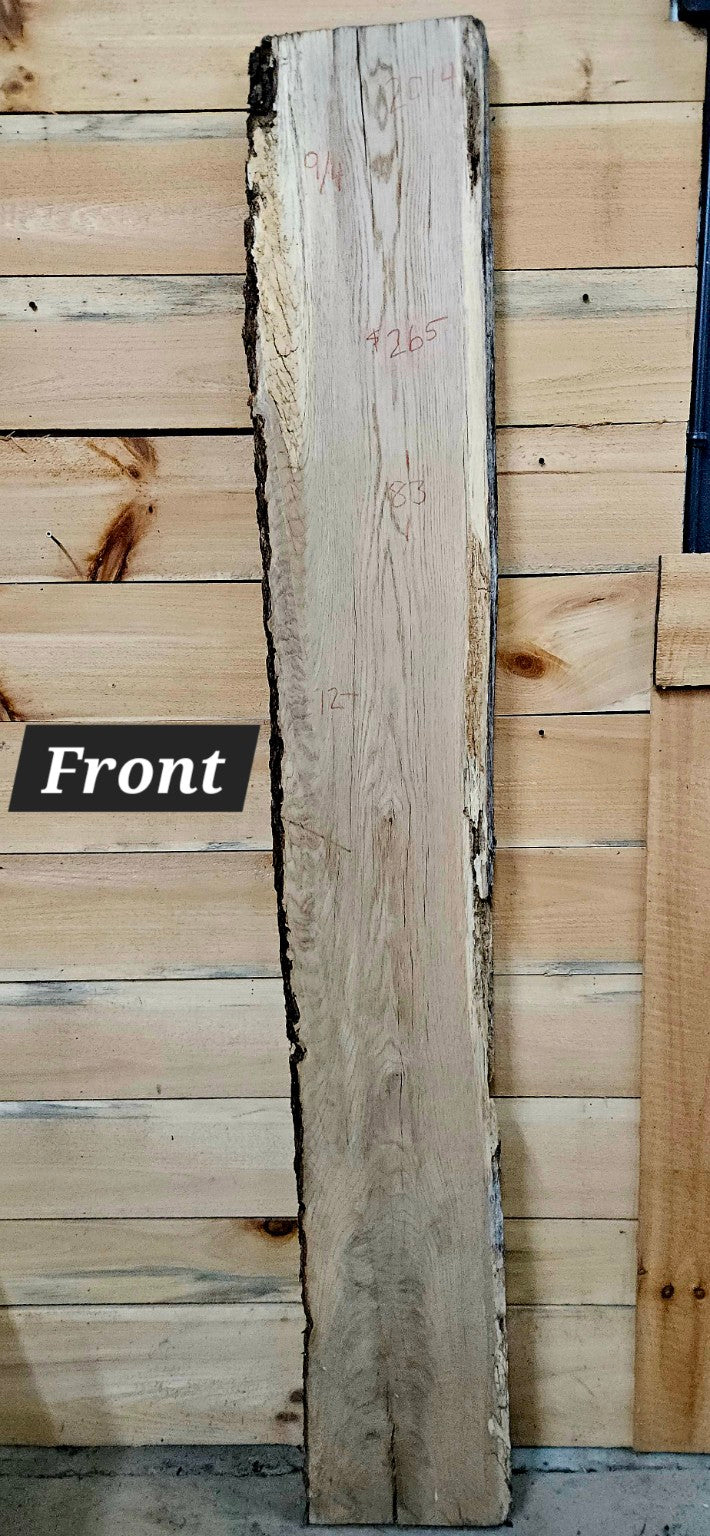 2014 White Oak live edge slab, 83 inches long by 12 inches wide by 9/4 inches thick