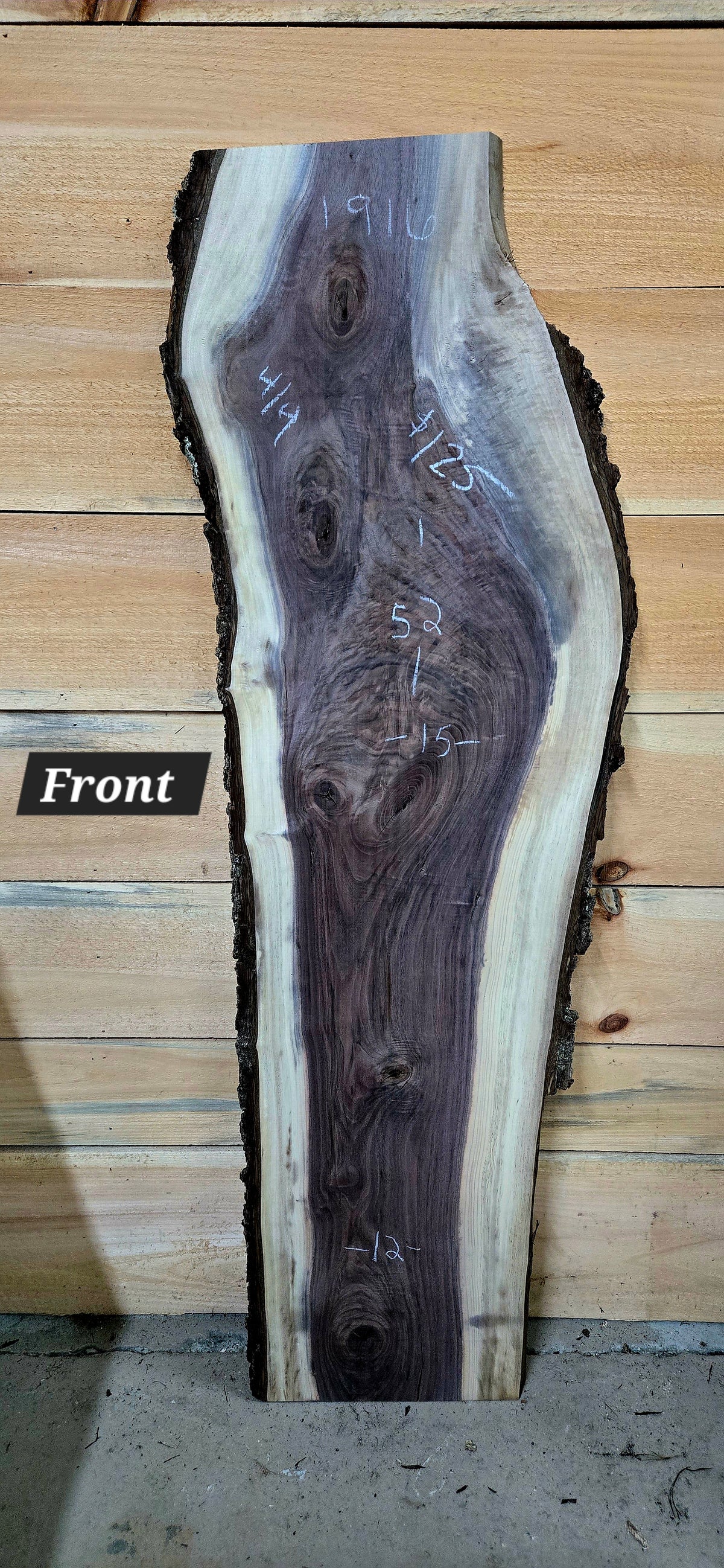 1916 Walnut Live Edge Slab – 52" × 12"-15" × 4/4"
