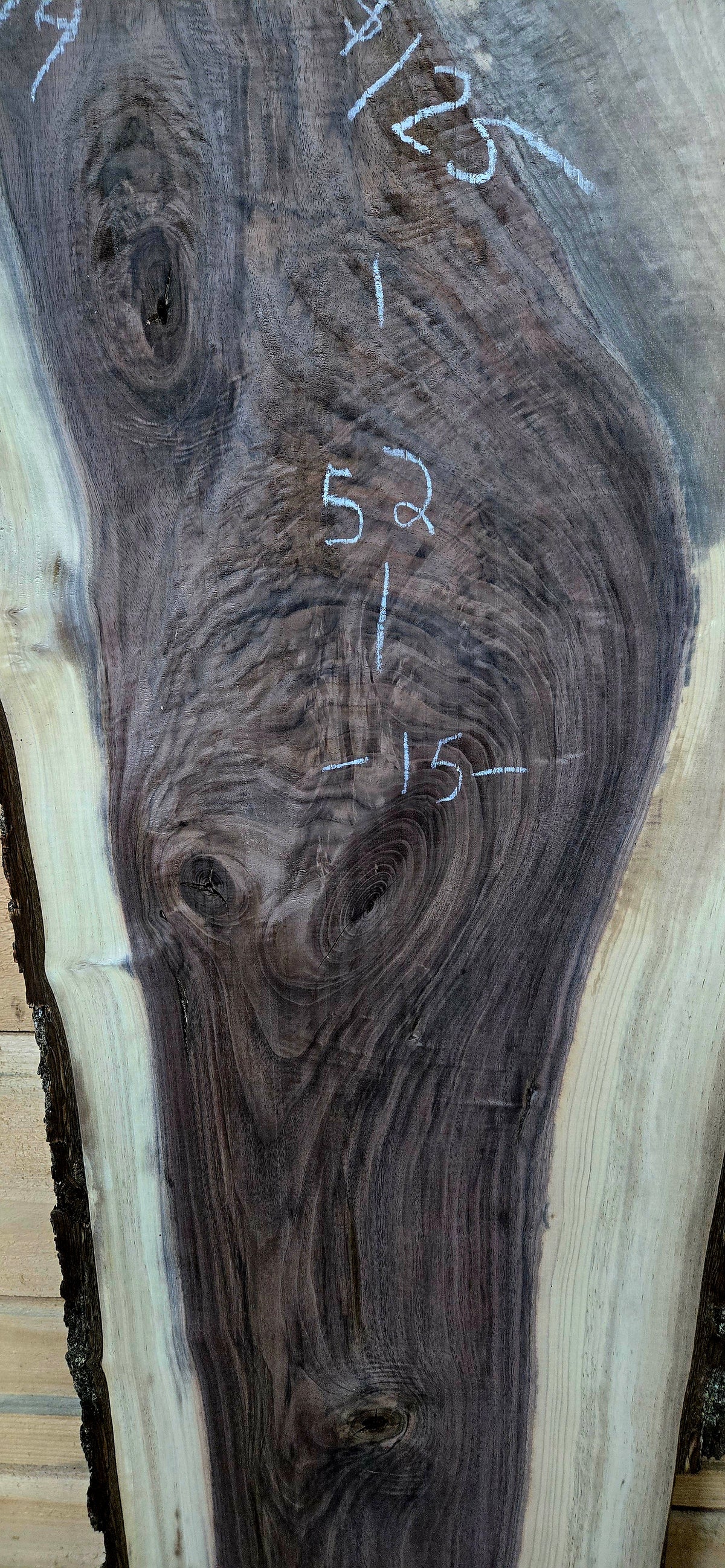 1916 Walnut Live Edge Slab – 52" × 12"-15" × 4/4" – product image 2