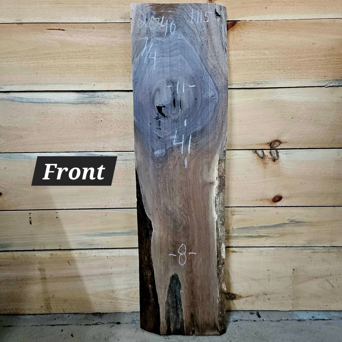 Walnut live edge slab 2040 front showing natural grain and knot void