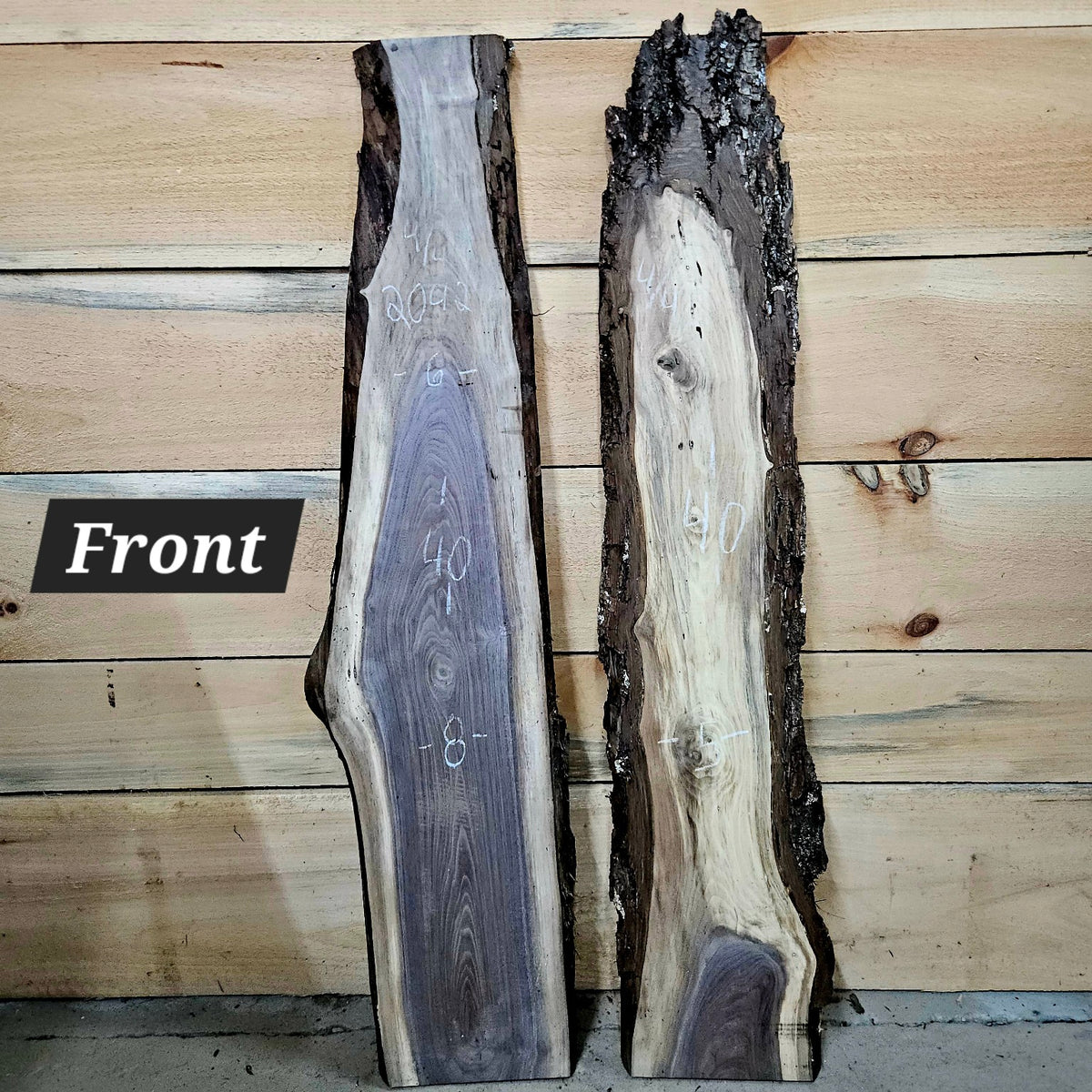 Two piece walnut DIY bundle 2042 front showing live edges and contrasting grain