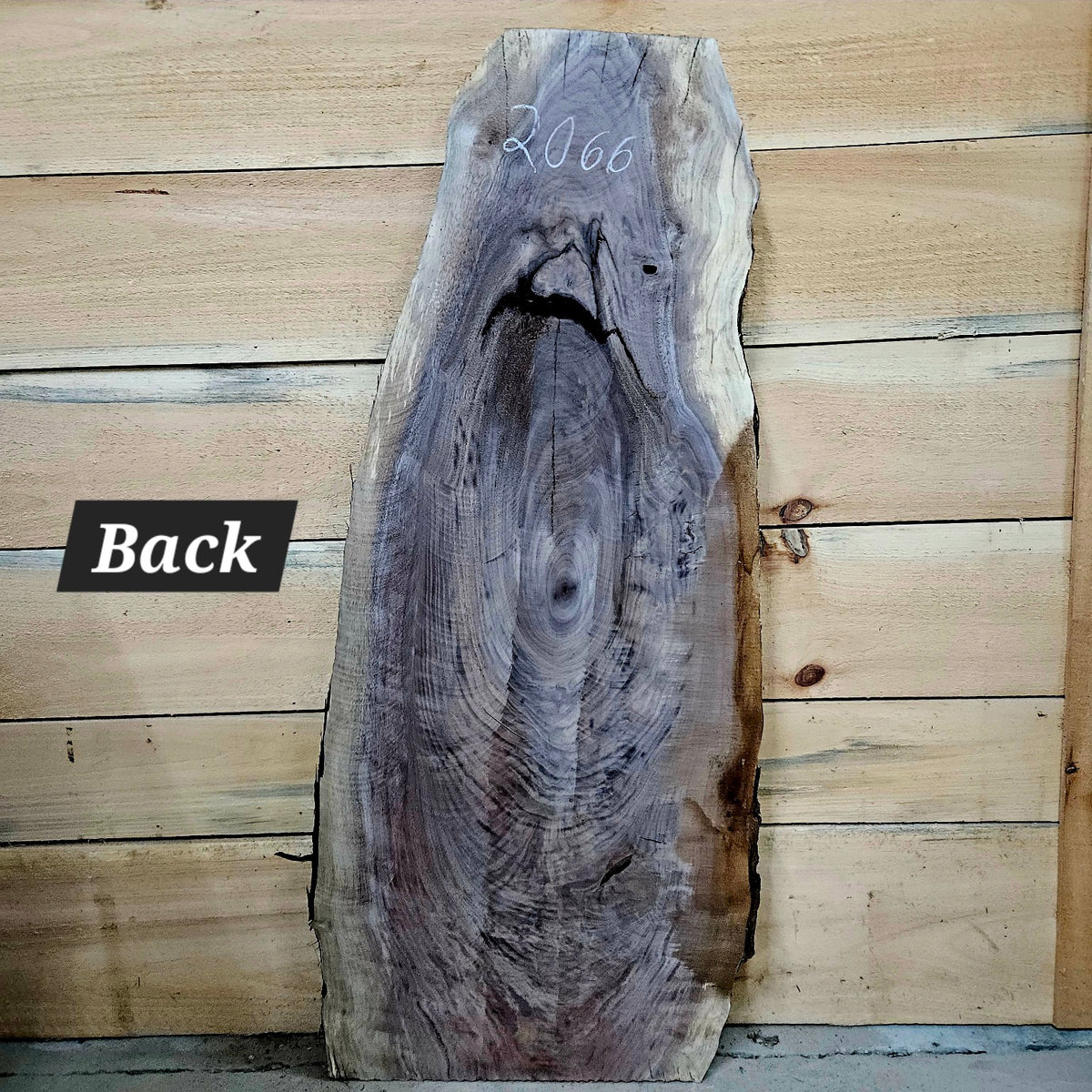 2066 walnut live edge slab back showing natural checks and voids