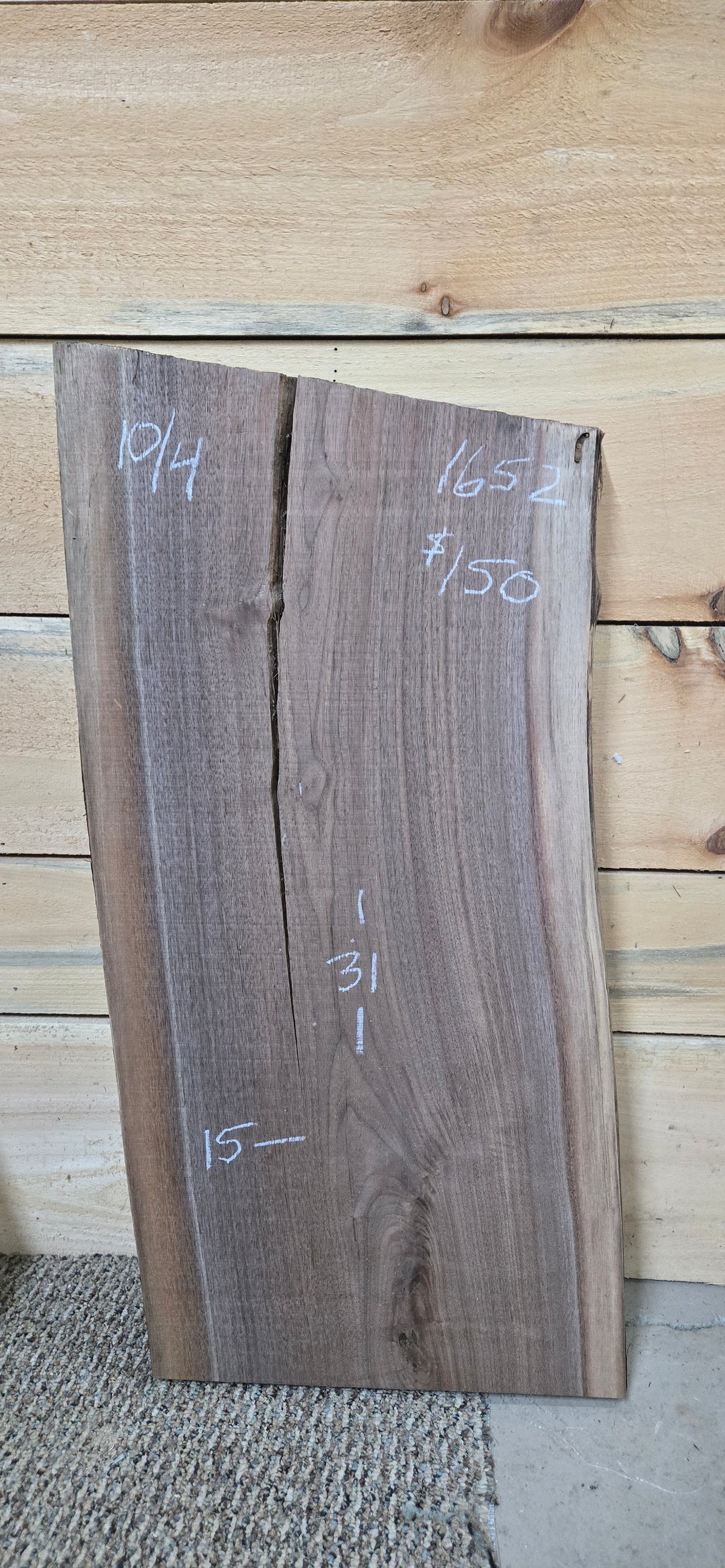 Walnut live edge slab #1652, view 1
