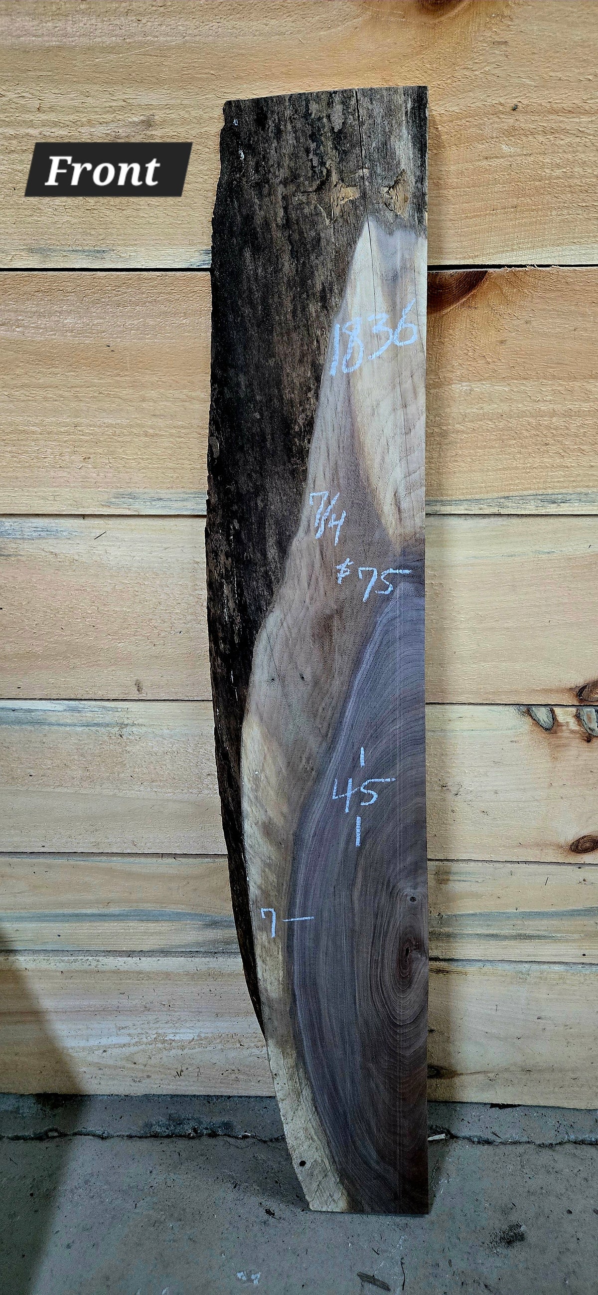 Walnut live edge slab #1836, view 1