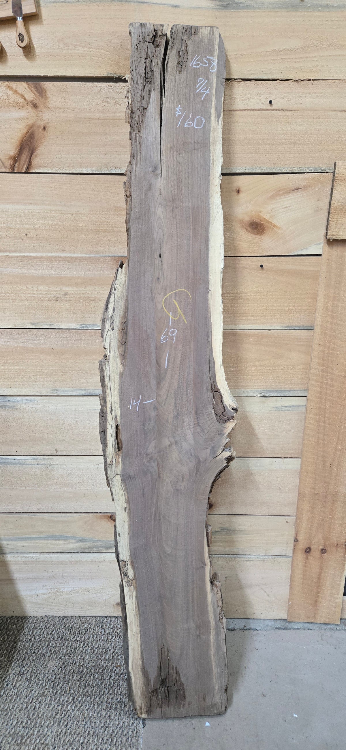 Walnut live edge slab #1658, view 1