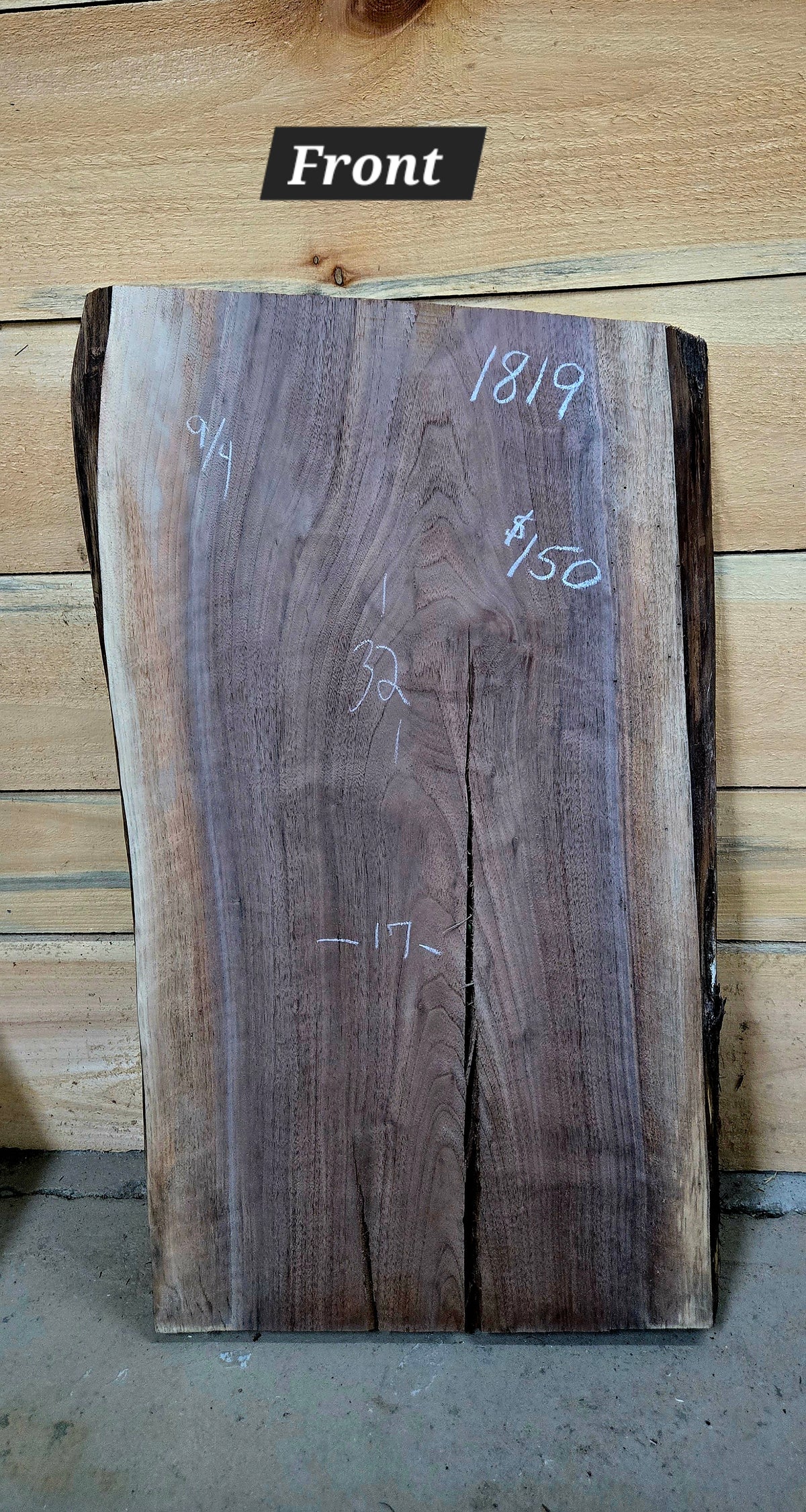 Walnut live edge slab #1819, view 1
