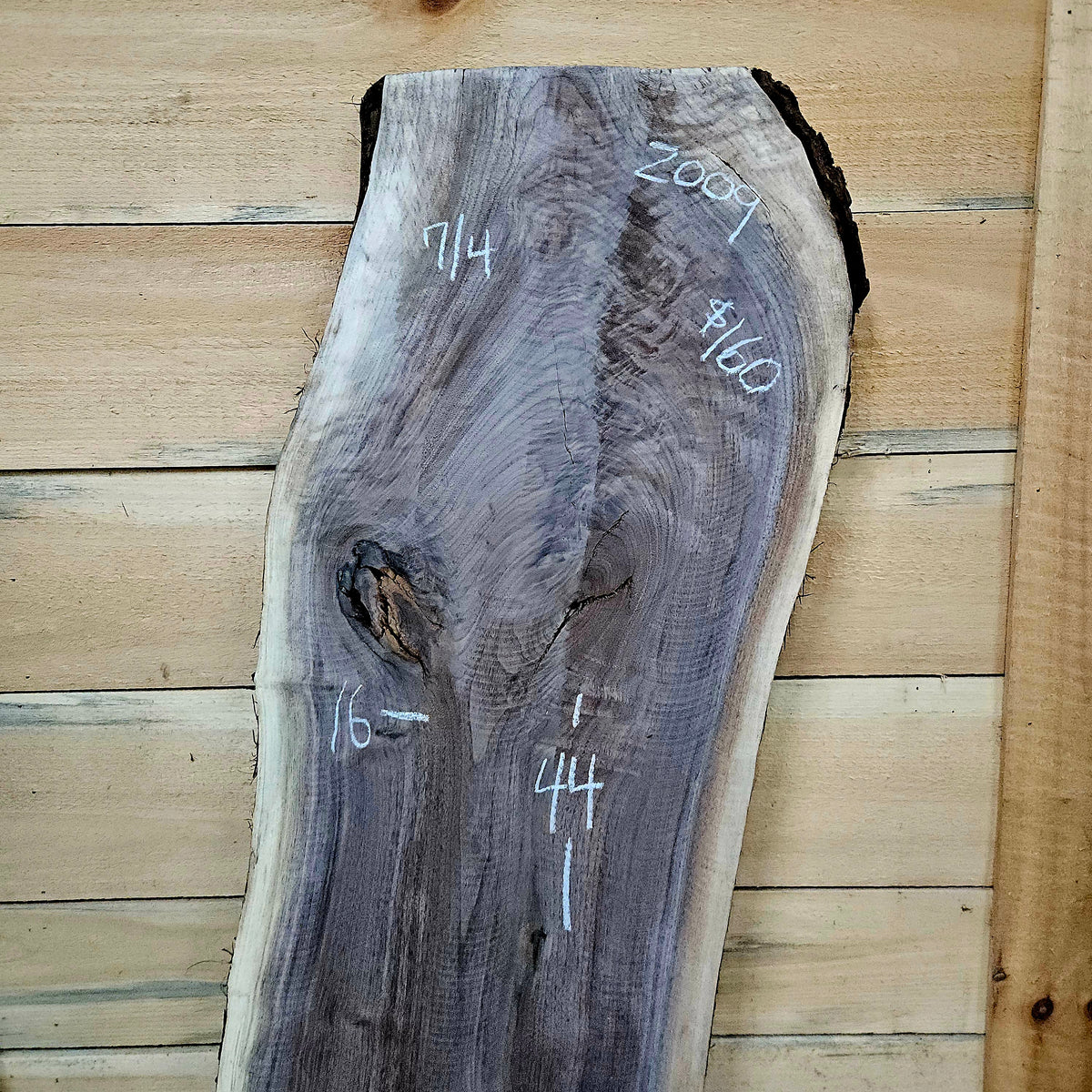 2009 Walnut Live Edge Slab – 44" × 16" × 7/4"