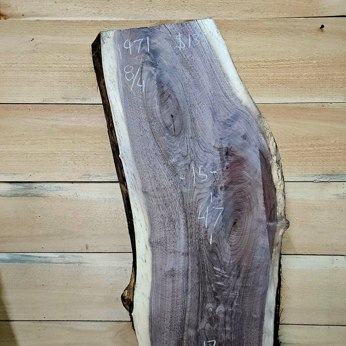1971 Walnut Live Edge Slab – 47" × 13 - 15" × 8/4"