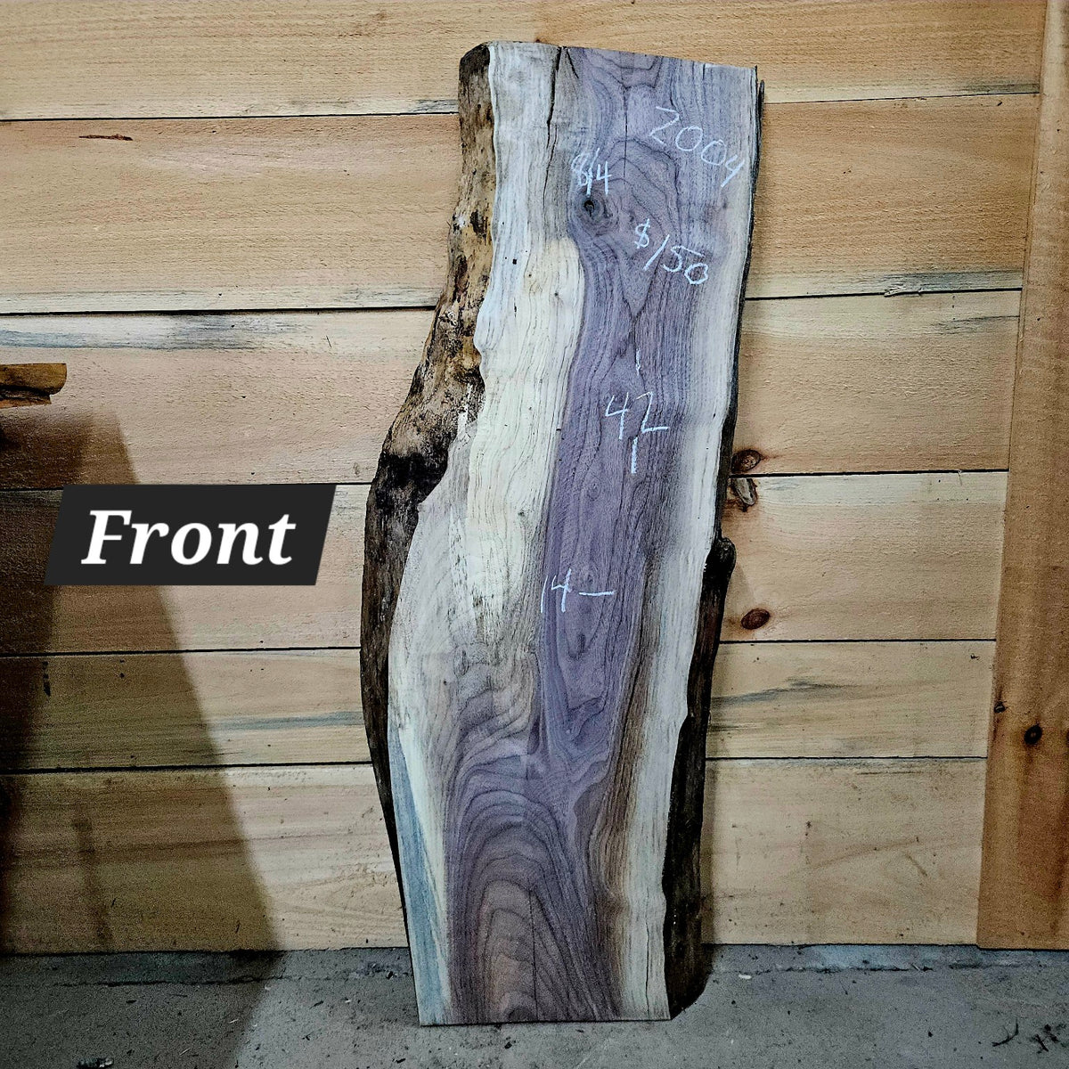 2004 Walnut live edge slab, 47 inches long by 14 inches wide by 6/4 inches thick