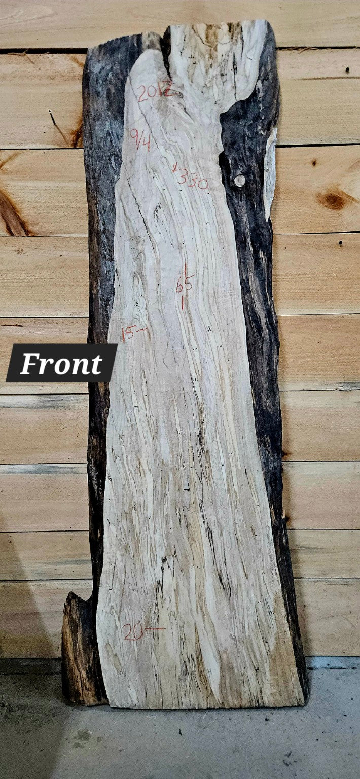 2012 Curly Spalted Ambrosia Maple live edge slab, 65 inches long, 15 to 20 inches wide, 9/4 inches thick