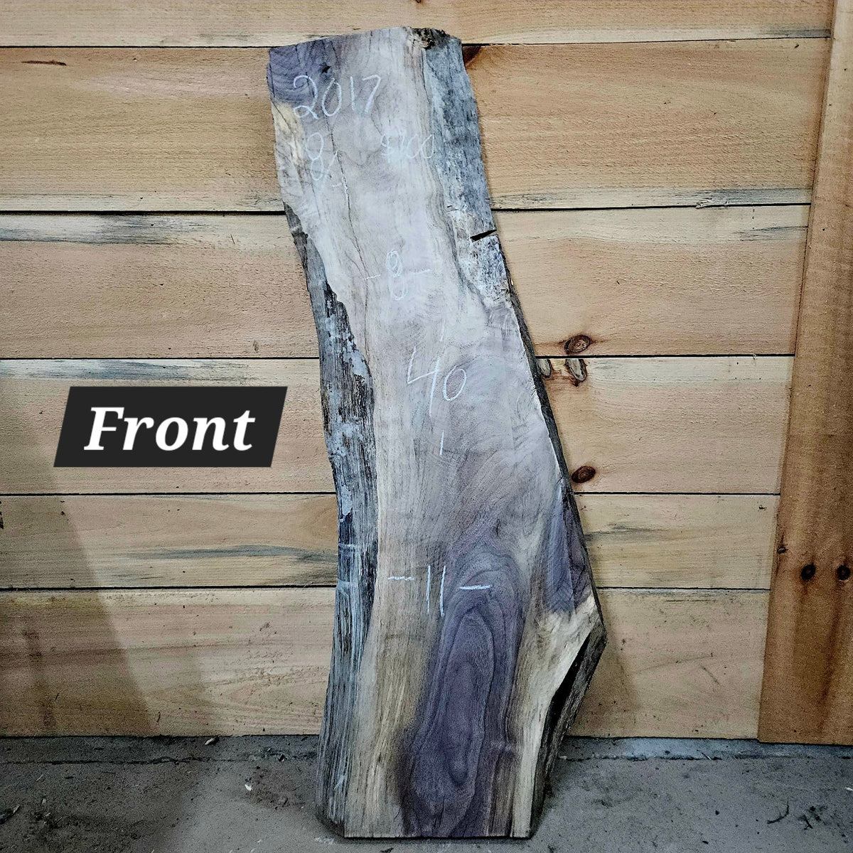 2017 Black Walnut live edge slab, 40 inches long by 11 inches wide by 8/4 inches thick