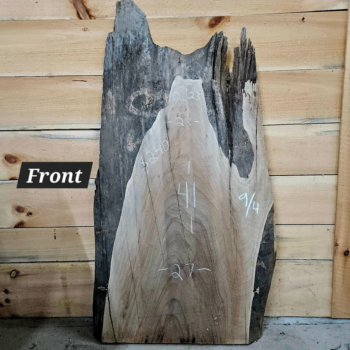 2023 Black Walnut live edge slab, 41 inches long by 23 to 27 inches wide by 9/4 inches thick