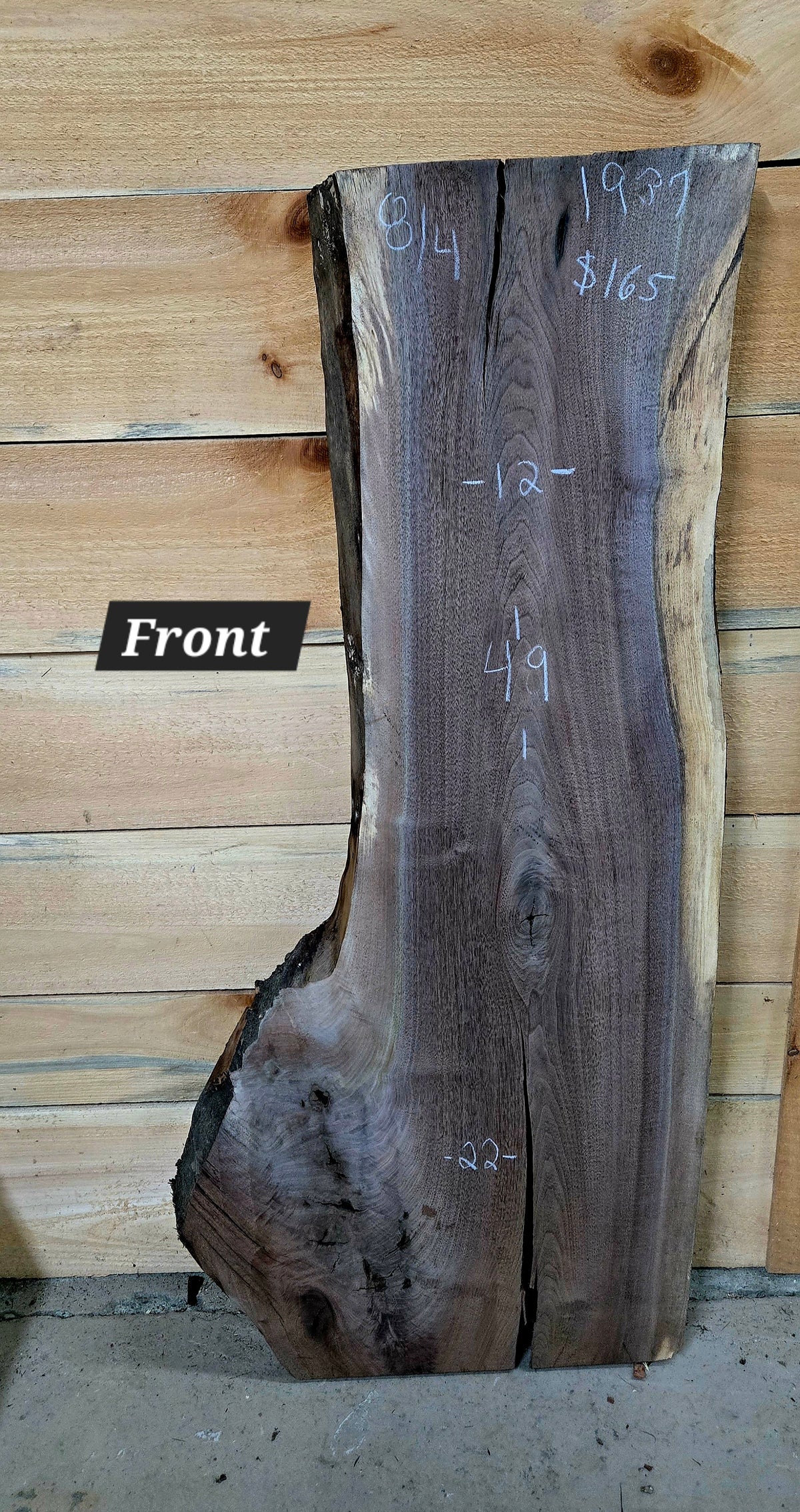 1937 Walnut Live Edge Slab – 49" × 12"-22" × 8/4"