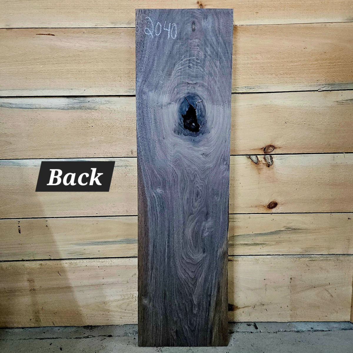Walnut live edge slab 2040 back showing natural grain and knot void