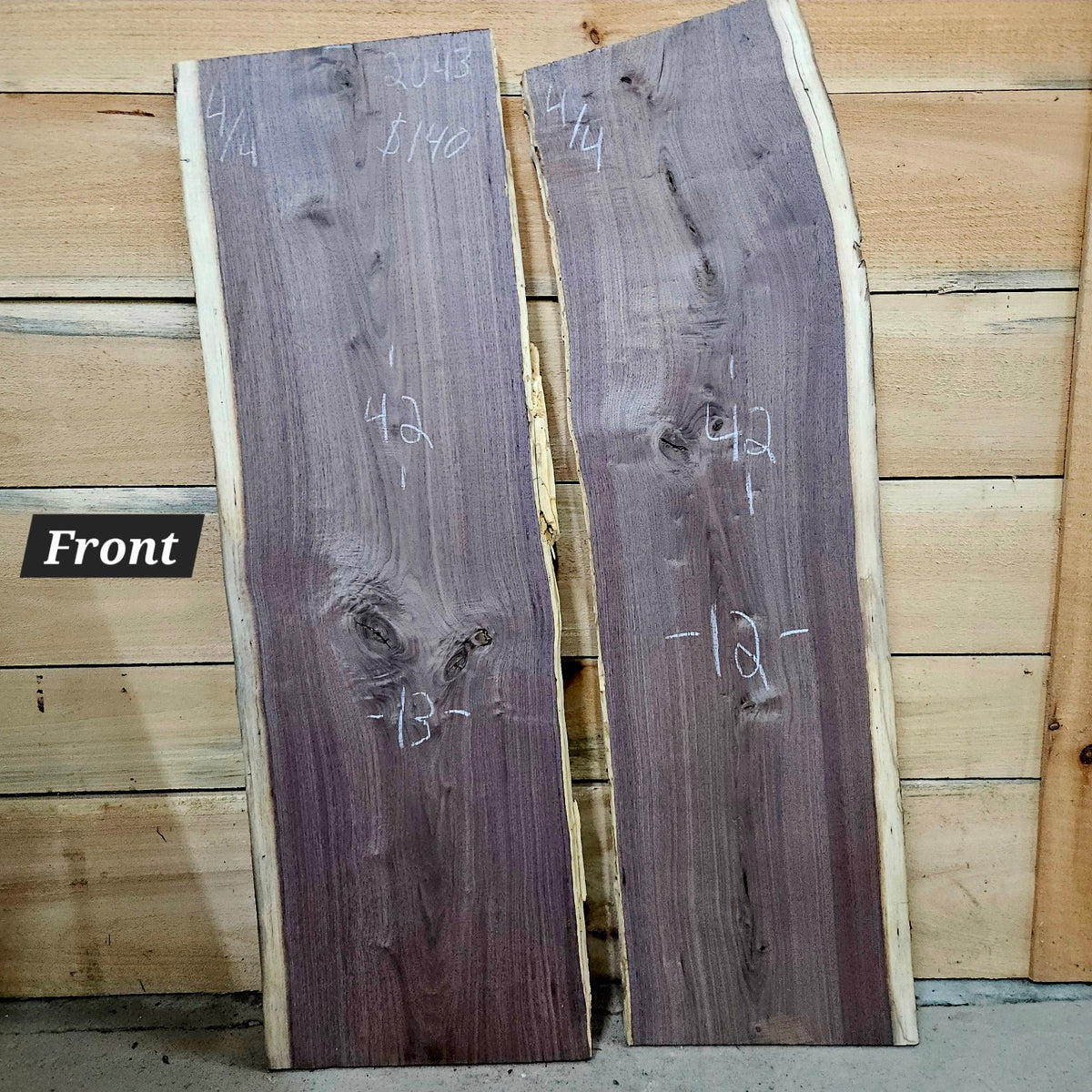 Two piece walnut DIY bundle 2043 front showing grain, knots and sapwood edges