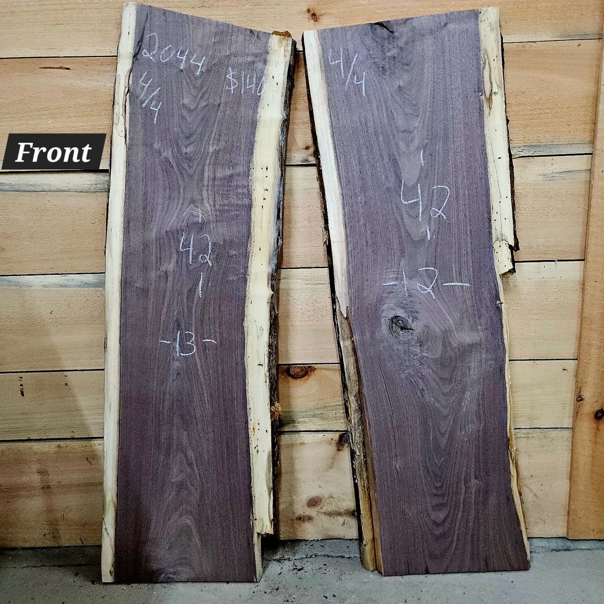 Two piece walnut DIY bundle 2044 front showing grain, knots and sapwood edges