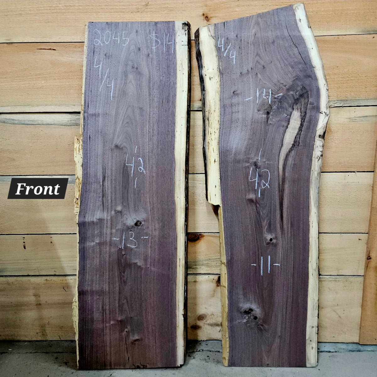 Walnut DIY bundle 2045 front showing two pieces with live edges and natural knots