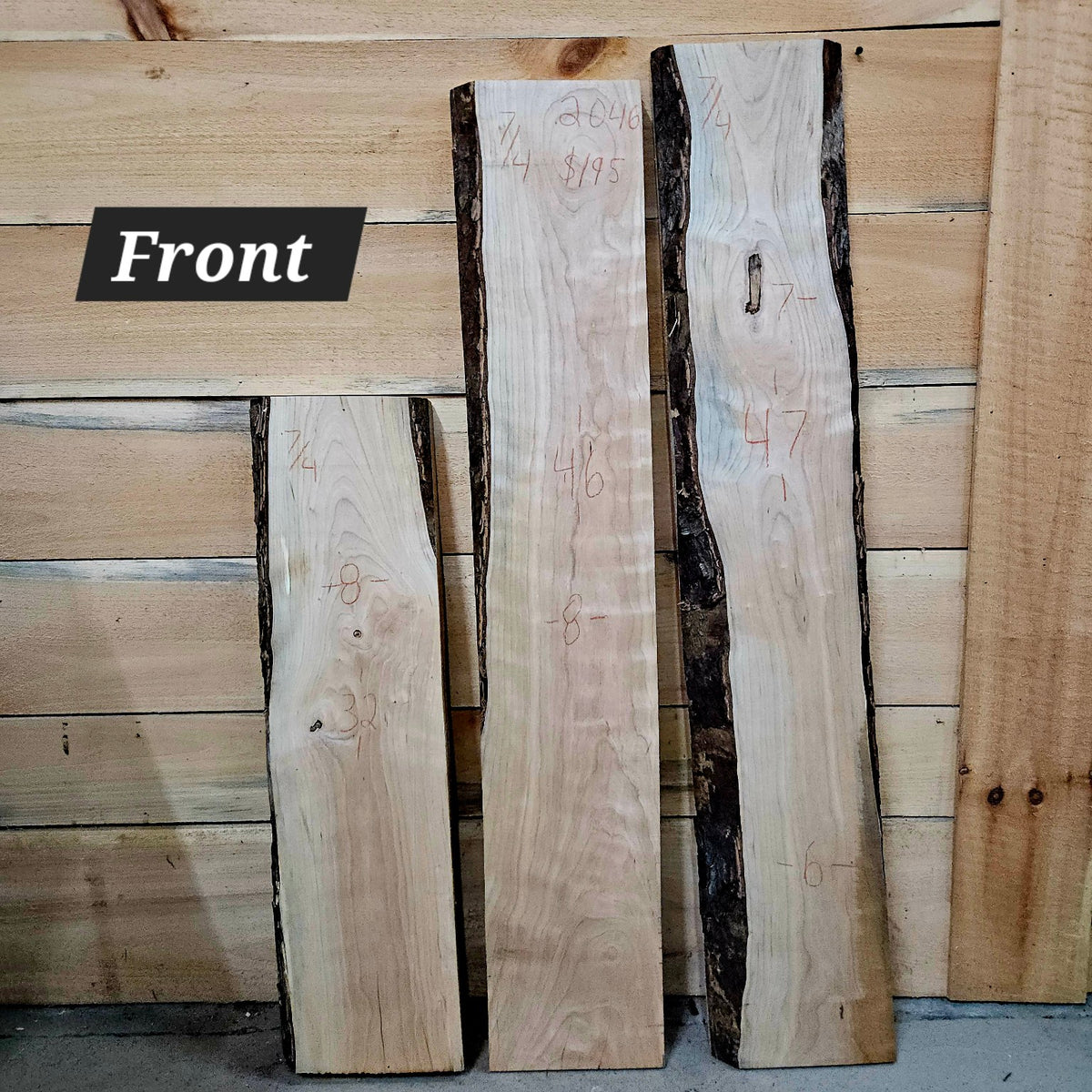 Curly cherry DIY bundle 2046 photo 1 showing three live edge pieces