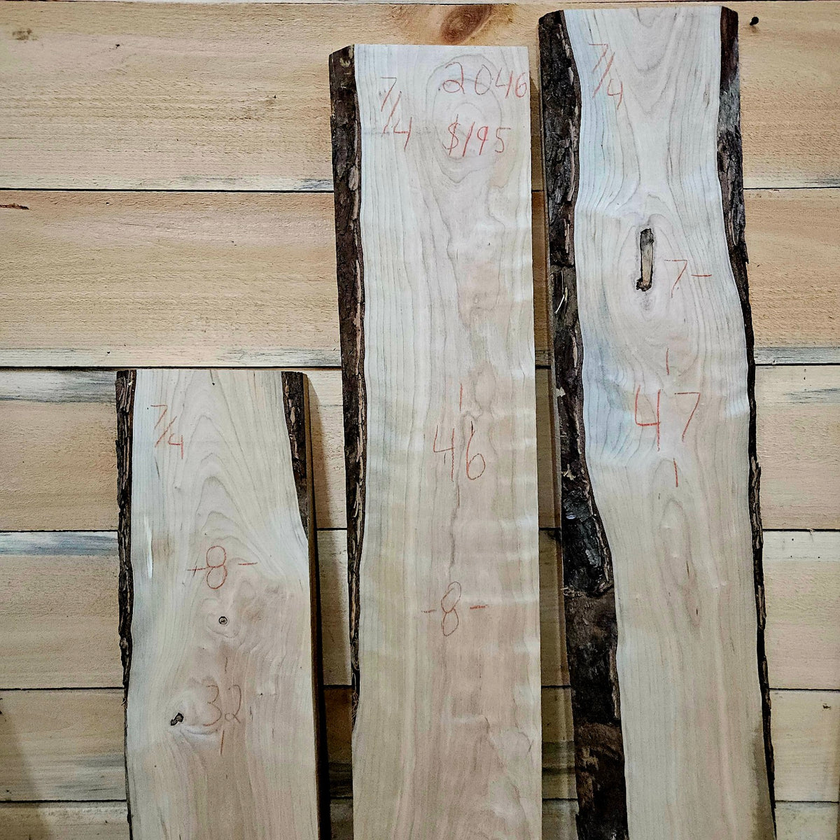 Curly cherry DIY bundle 2046 photo 2 showing three live edge pieces
