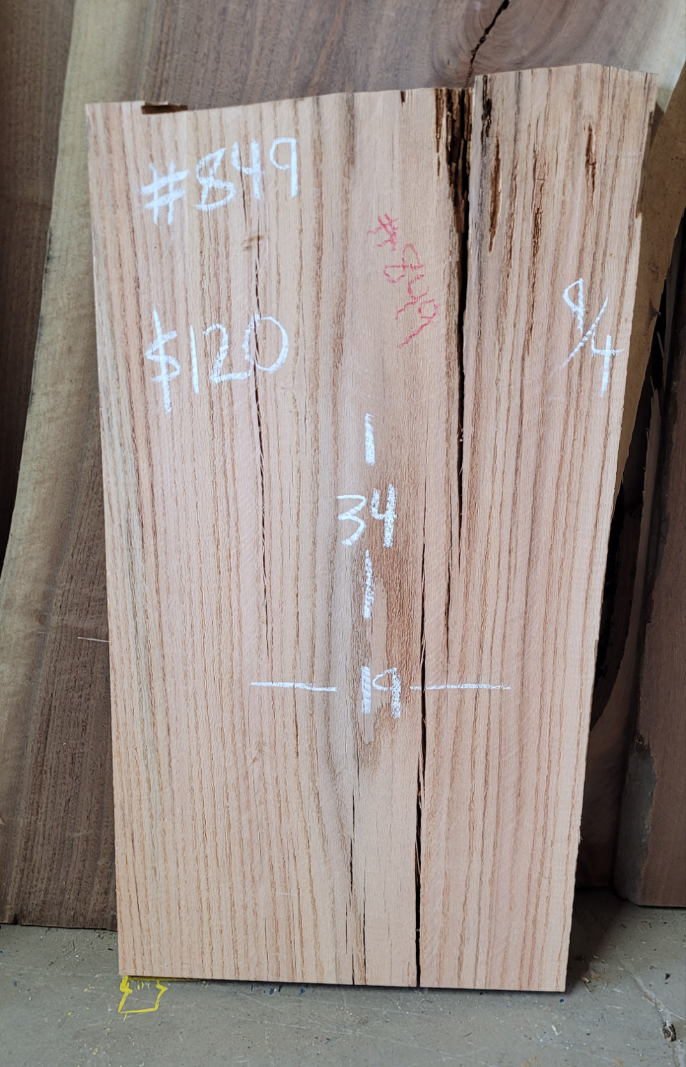 Red Oak live edge slab #849, view 1