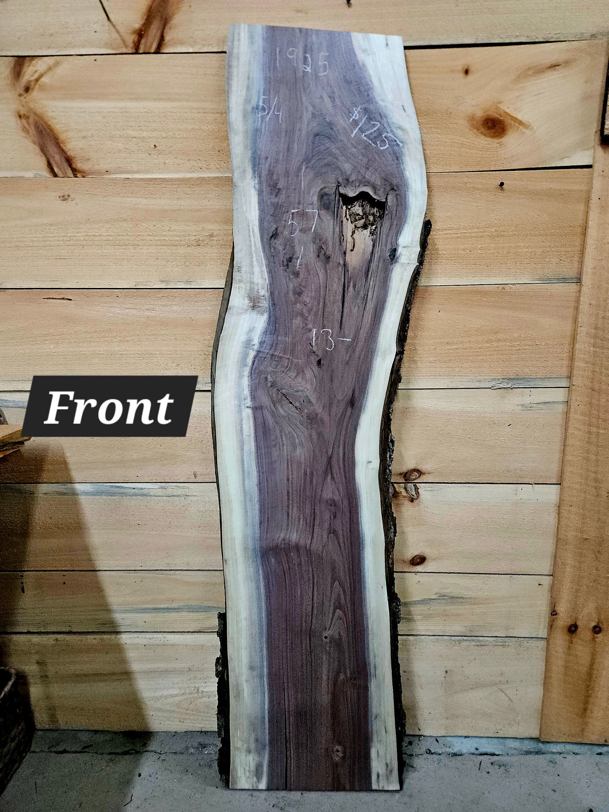1925 Walnut Live Edge Slab – 57" × 13" × 5/4"