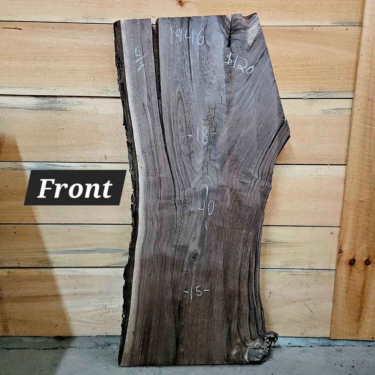 1946 Walnut Live Edge Slab – 40" × 15 -18" × 6/4"
