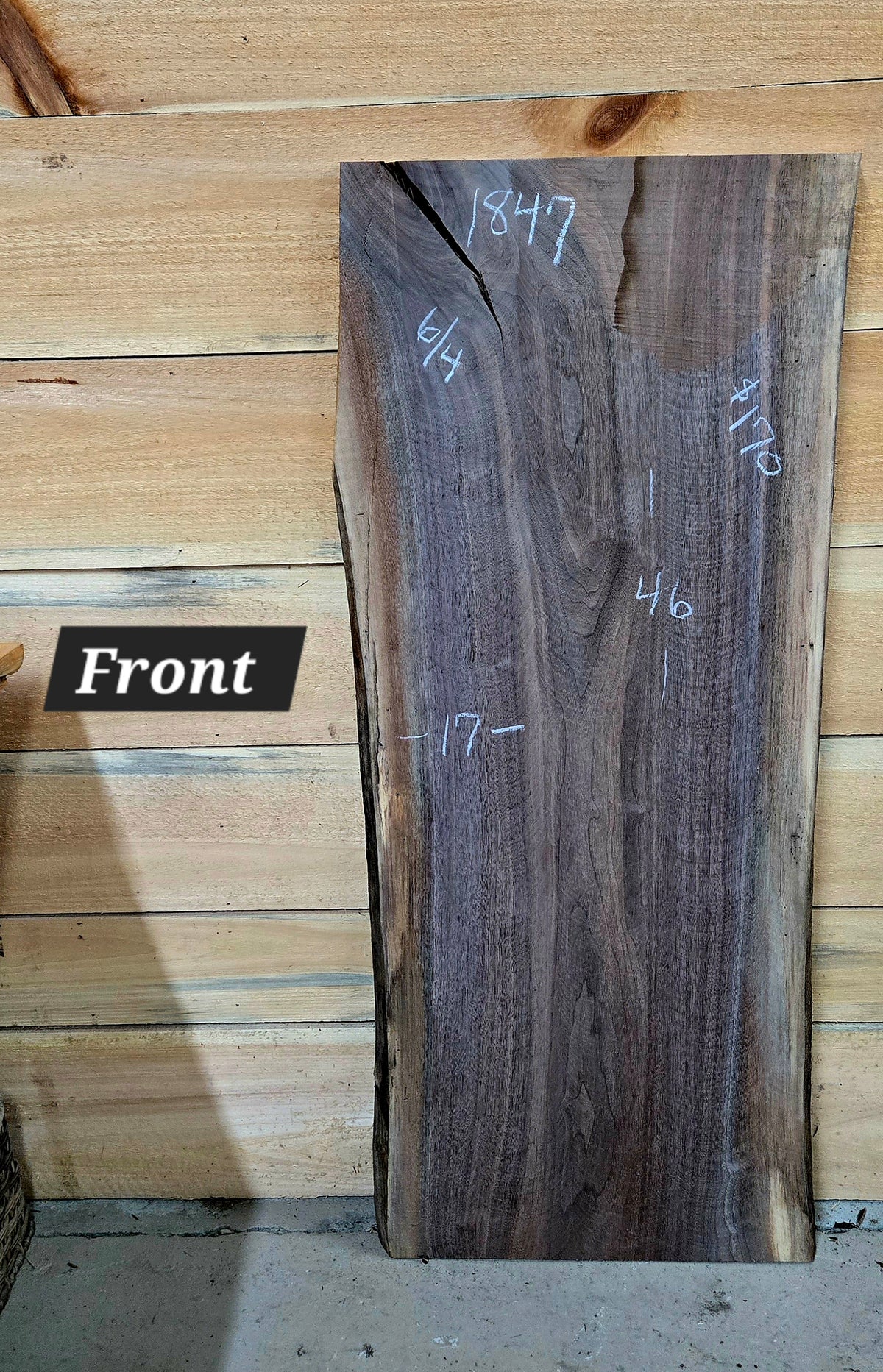 Walnut live edge slab #1847, view 1