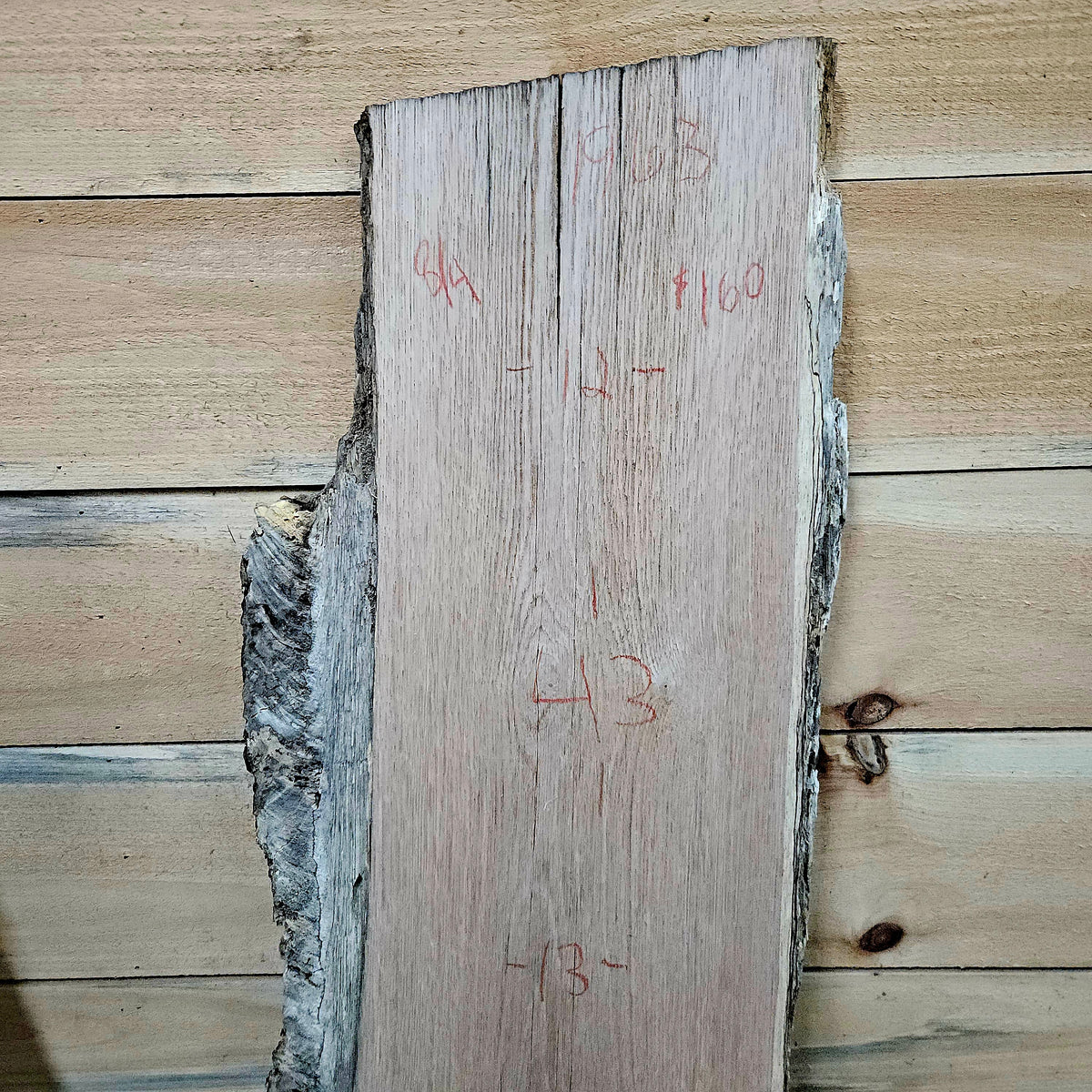 1963 White Oak Live Edge Slab – 43" × 12 - 13" × 8/4"