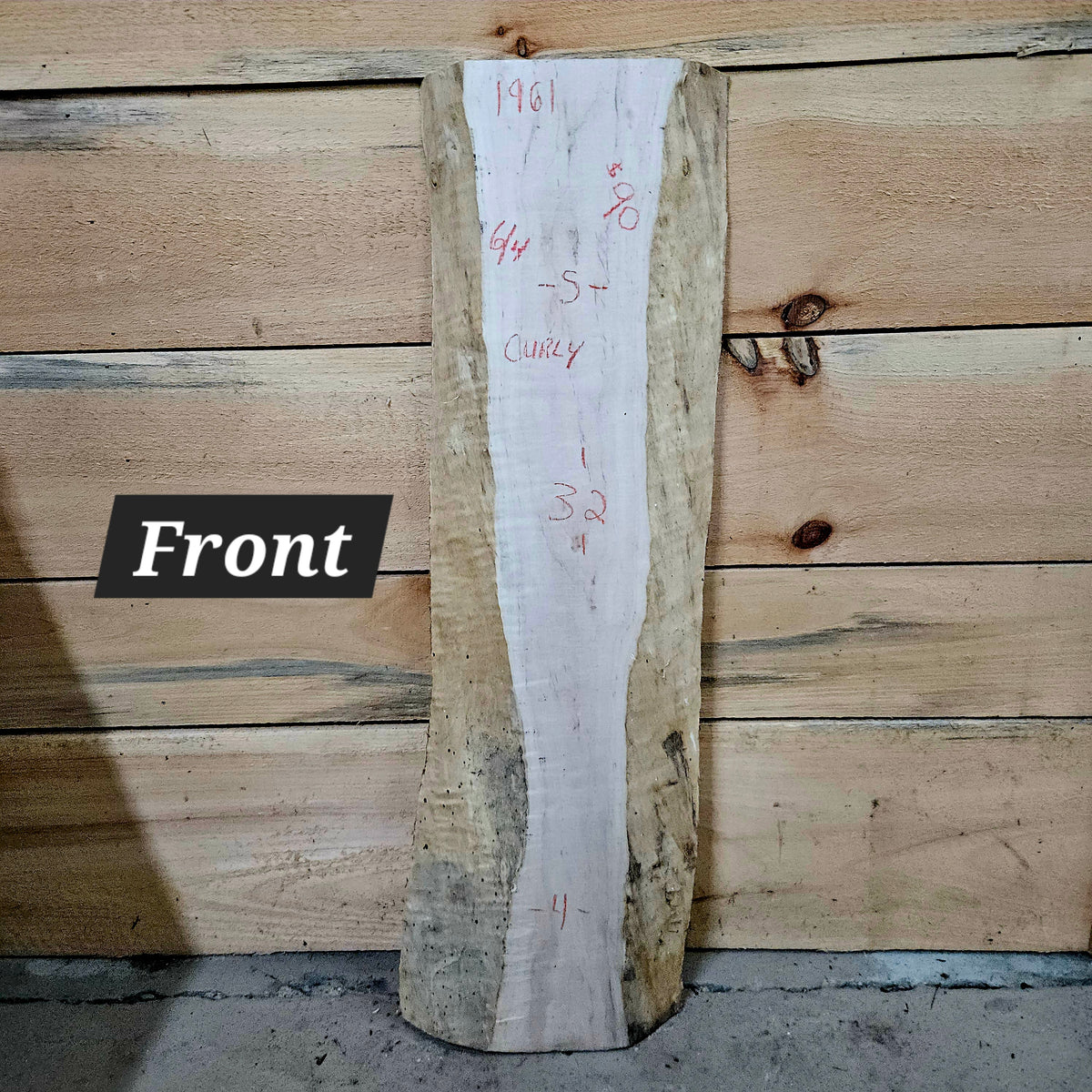 1961 Curly Maple Live Edge Slab – 32" x 4 - 6" × 6/4"