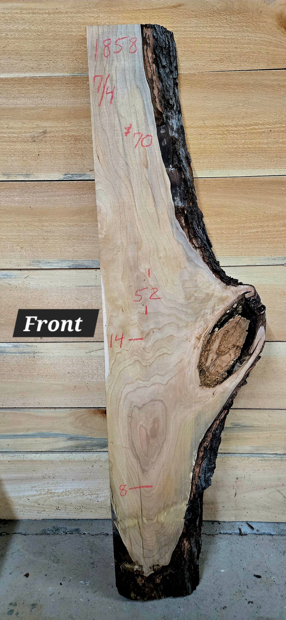 Curly Cherry live edge slab #1858, view 1