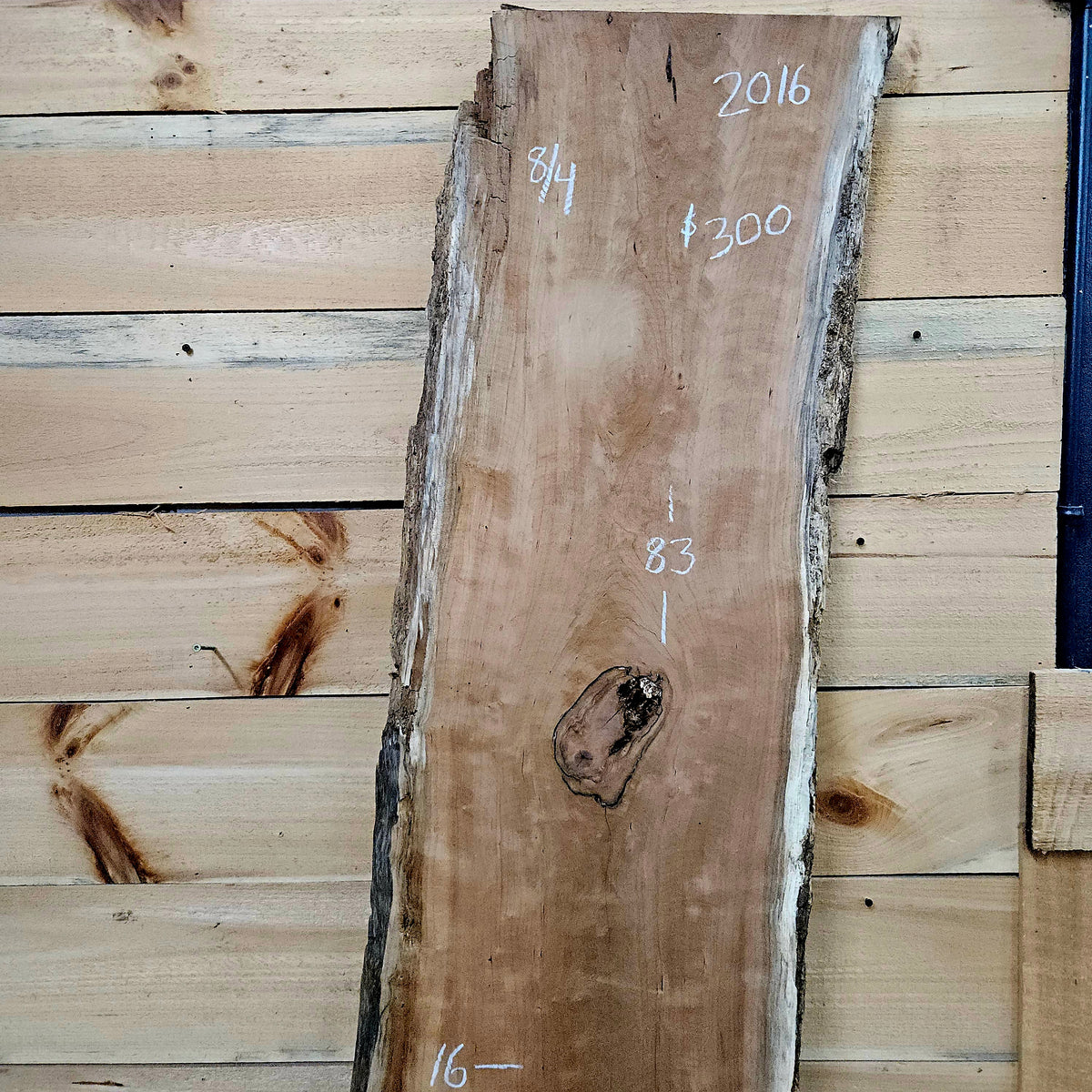 2016 Curly Cherry Live Edge Slab – 83" × 16" × 8/4"