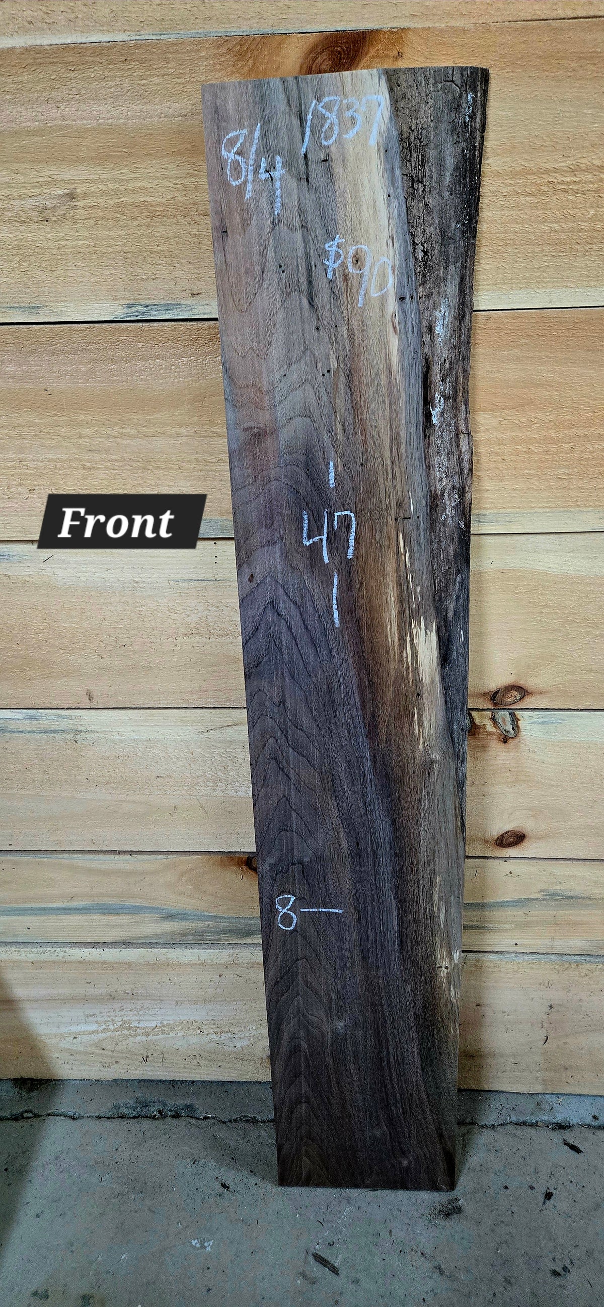Walnut live edge slab #1837, view 1