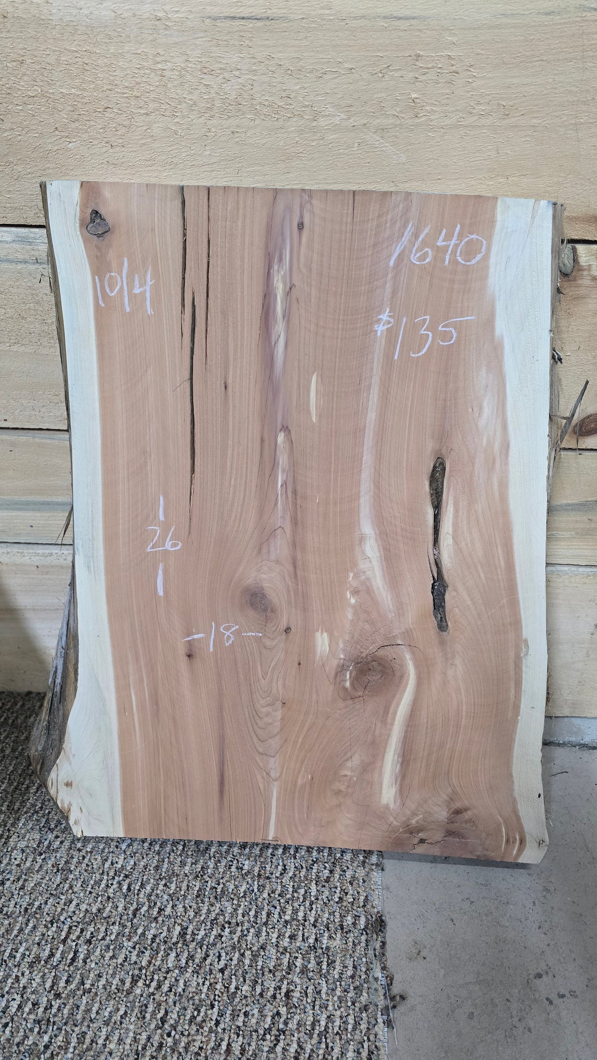 Cedar live edge slab #1640, view 1