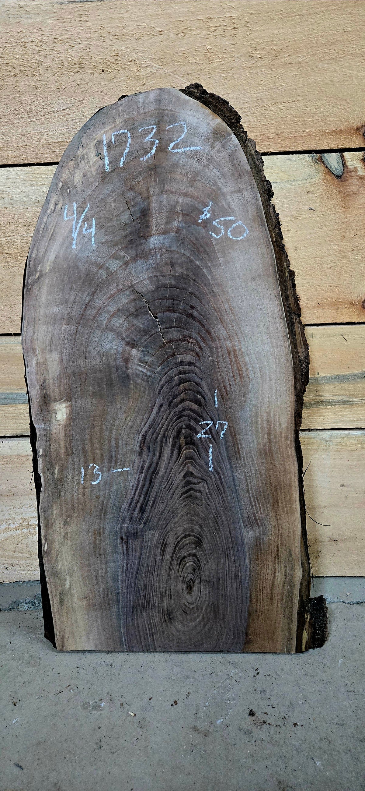 Walnut live edge slab #1732, view 1