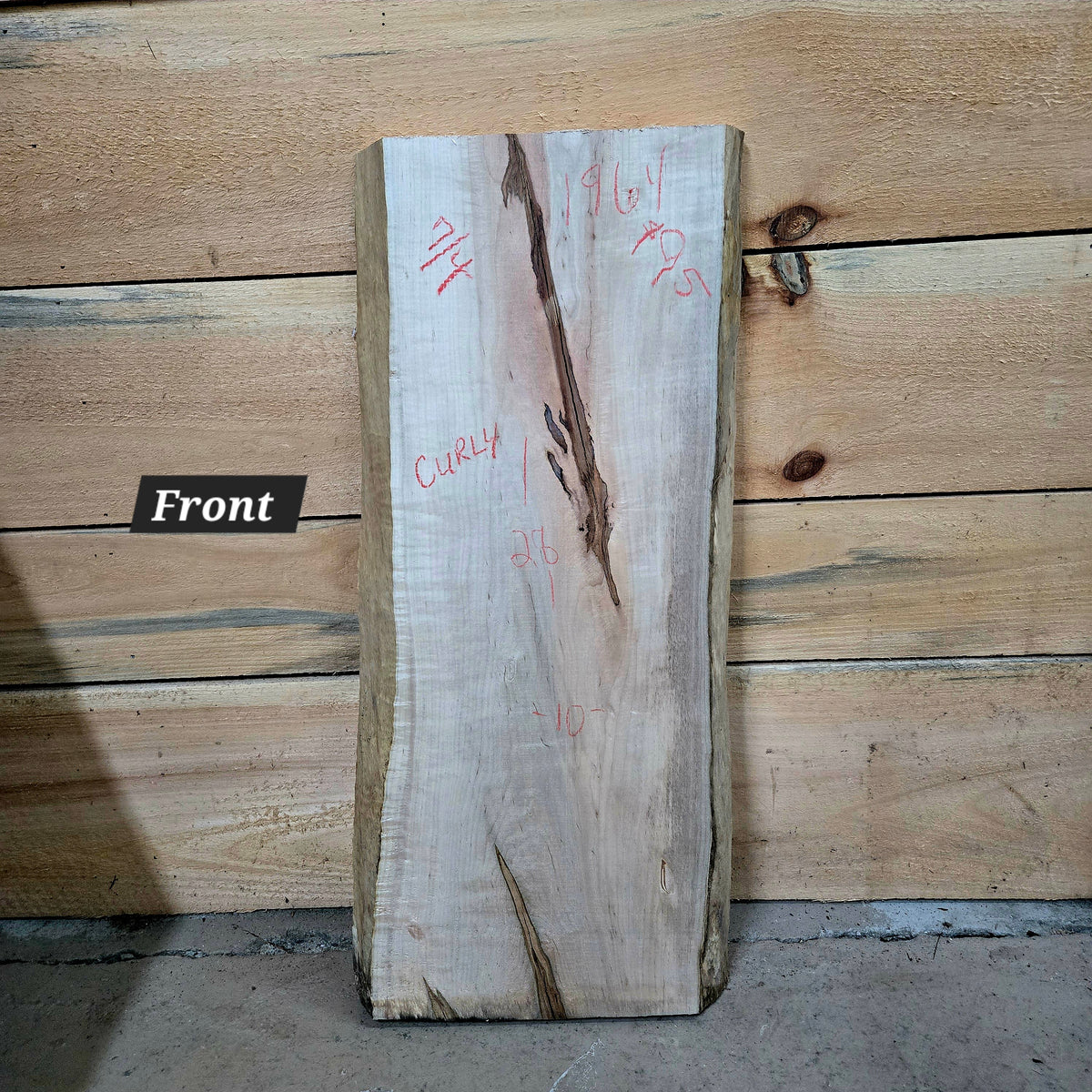 1964 Curly Maple Live Edge Slab – 28" x 10" × 7/4"