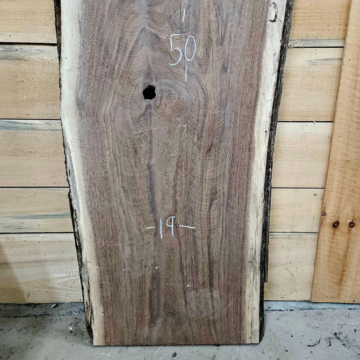 2021 Walnut Live Edge Slab – 50" × 19–21" × 7/4"