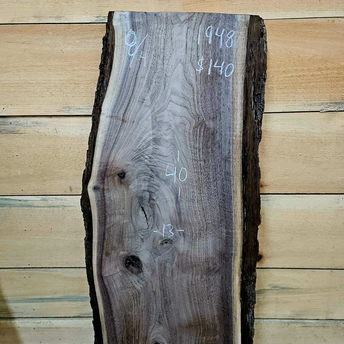 1948 Walnut Live Edge Slab – 40" × 13" × 8/4"