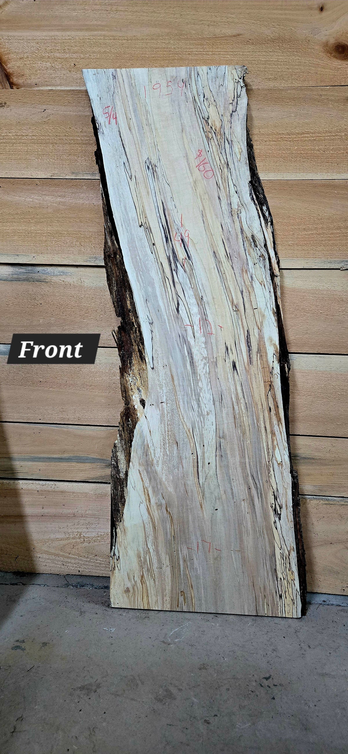 1954 Curly Spalted Ambrosia Maple Live Edge Slab – 46" × 18" × 6/4"