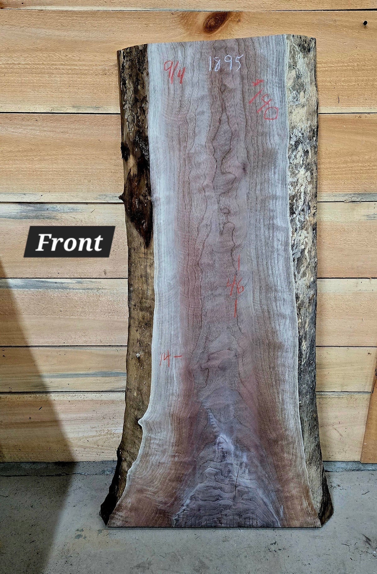Walnut live edge slab #1895, view 1