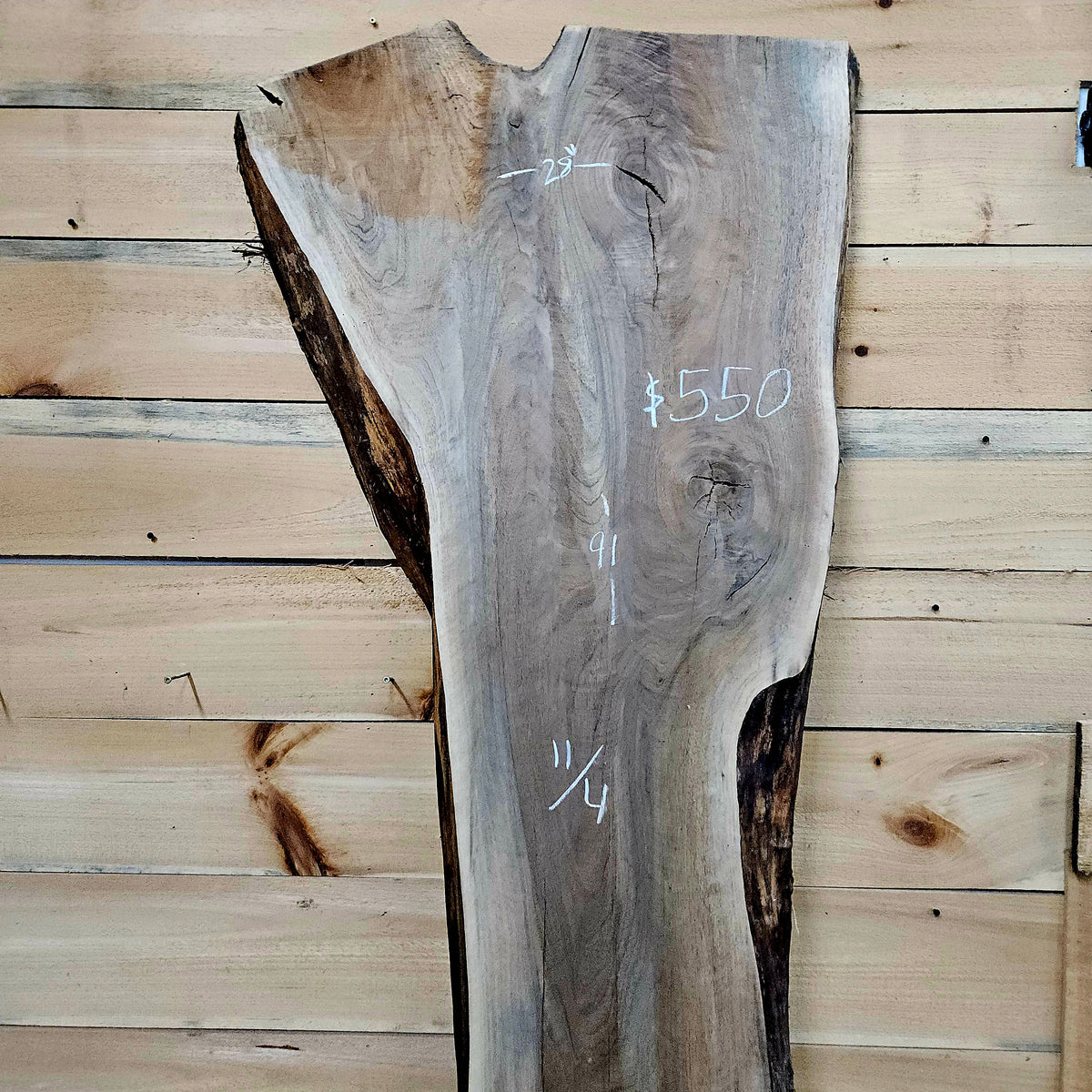 2024 Walnut Live Edge Slab – 91" × 14–28" × 11/4"