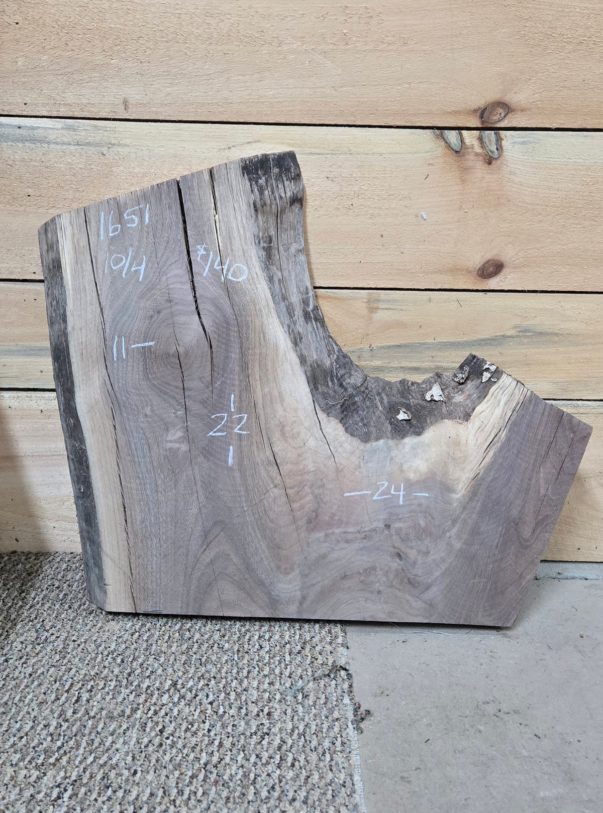 Walnut live edge slab #1651, view 1